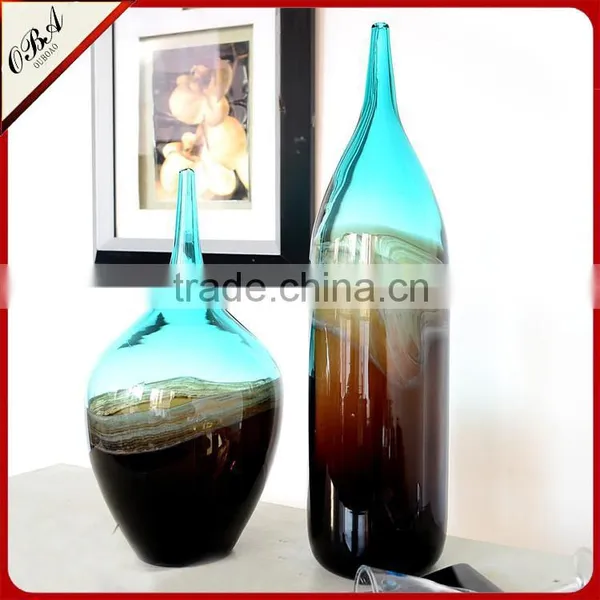 Wholesale High Quality Cheap Handmade Art Glass Vase Blue Brown Model Room Decoration Glass Flower Arrangement Vase