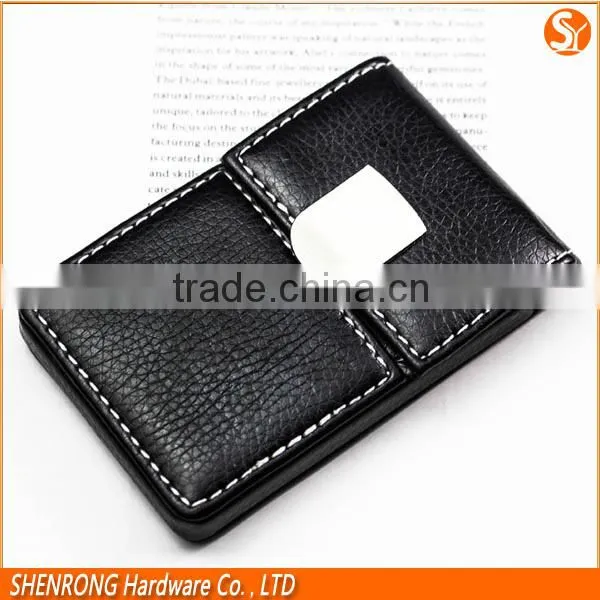 Vertical Black PU Leather Credit Card Holder With Magnetic Button Closure and Embossing LOGO photo-2