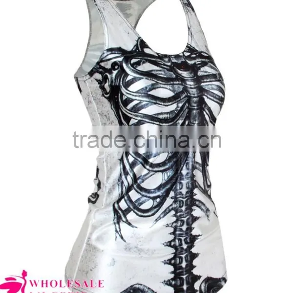 High Quality Milk Silk Underwaist Tank Top Women Bones/X Ray/Skeleton Black Summer Tank Top BX006 photo-4