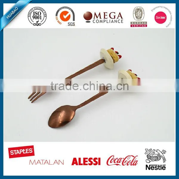 Dessert Spoon and Fork Set, Stainless Steel Flatware Set With Cute Polyresin Handle, Reindeer Cutlery Set With Golden Handle photo-2
