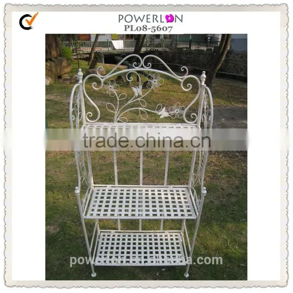 POWERLON Vintage Shabby Chic French Look 3-Tier Corner Metal Shelf Bakers Rack photo-3