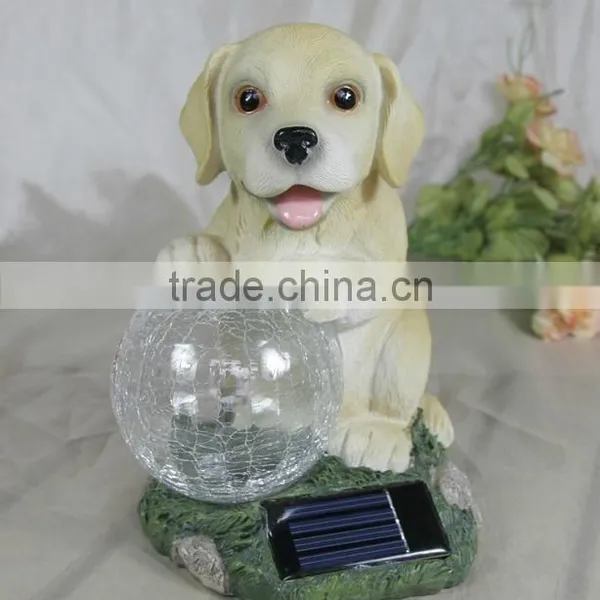 Resin Solar Lighting Dog Figurine With Luminous Glass Ball photo-3