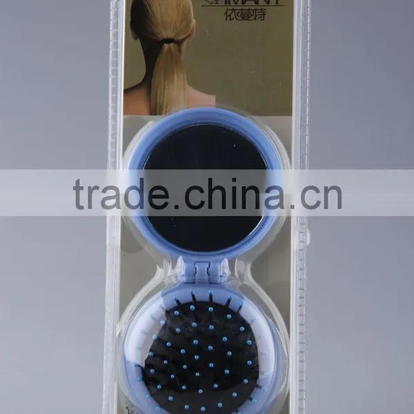 Round Folding Comb/Foldable Hair Brush With Mirror photo-2