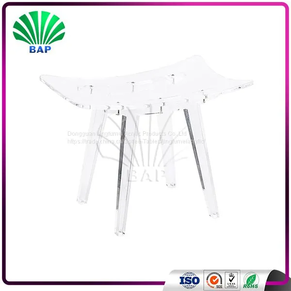 Transparent Crystal Living Room Stool Acrylic Piano Stool Luxury Glass 4 Legs Ottomans photo-3