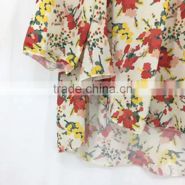 China Supplier Clearance Stock Lots Women Flower Print Chiffon Blouse photo-2