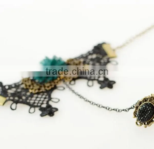 Chiffon Lace Macrame Bracelet With Ring Set Flower Charm Diamond Jewelry Set for Women photo-3