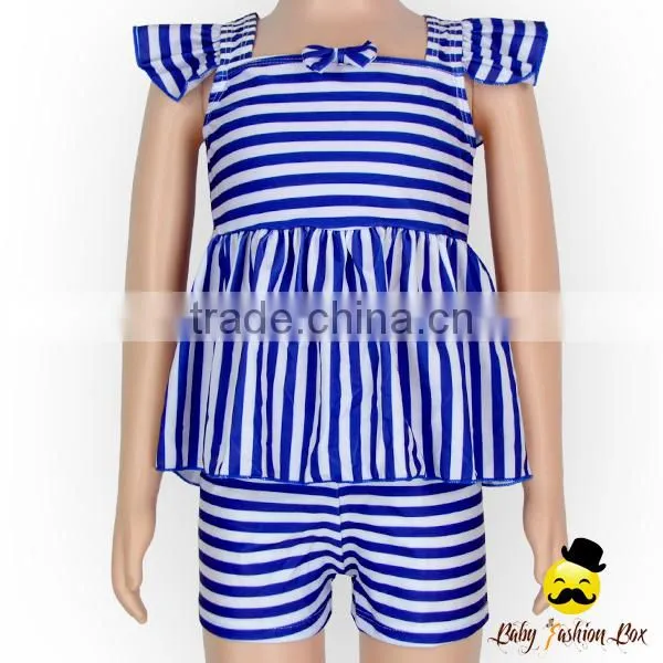 YZA-004 Yiwu Yihong Cute Stripe Stylish Little Girls Flutter Sleeve With Back Bow Short Pants Kids Infant Swimsuit photo-2