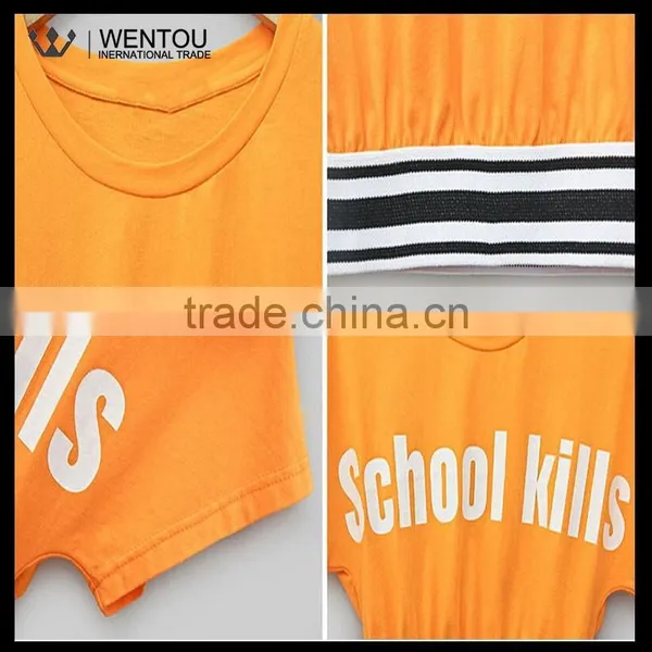 New Arrival Orange Round Collar Girls Sport T Shirt photo-6