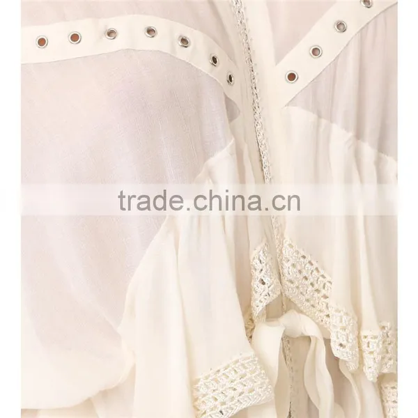 2017 OEM Lightweight Lace Trim Hem Wrapped Body Chiffon Blouse photo-4