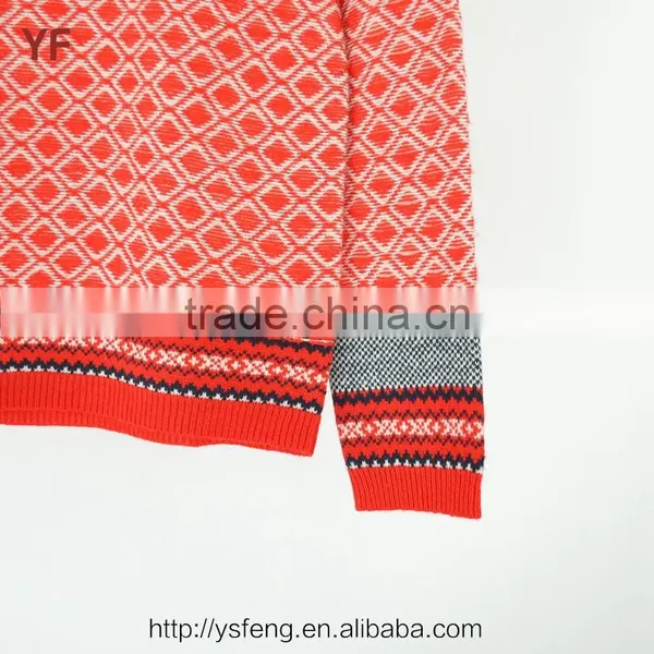 Red Gray Color White Spot Blended Wool Round Neck Knitted Sweater photo-3