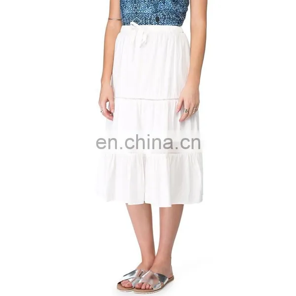 New Arrival White Cotton Draped Blank Long Maxi Skirt photo-6
