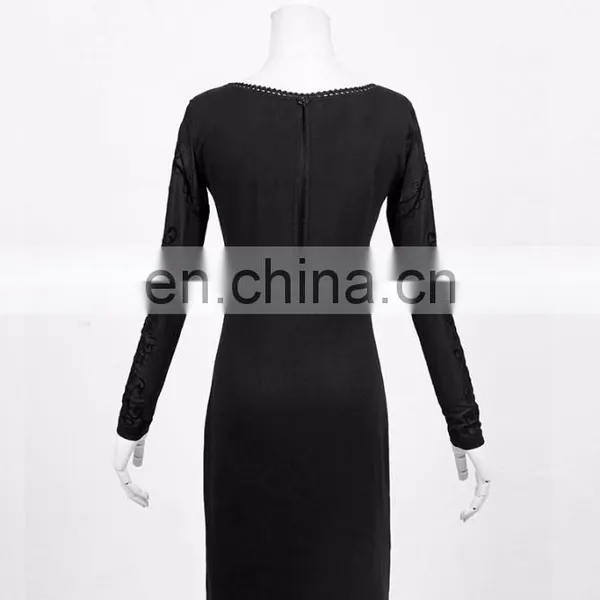 Punk Rave Gothic Fetish Black Slim Dress With Mesh Sleeves Q-215 photo-3