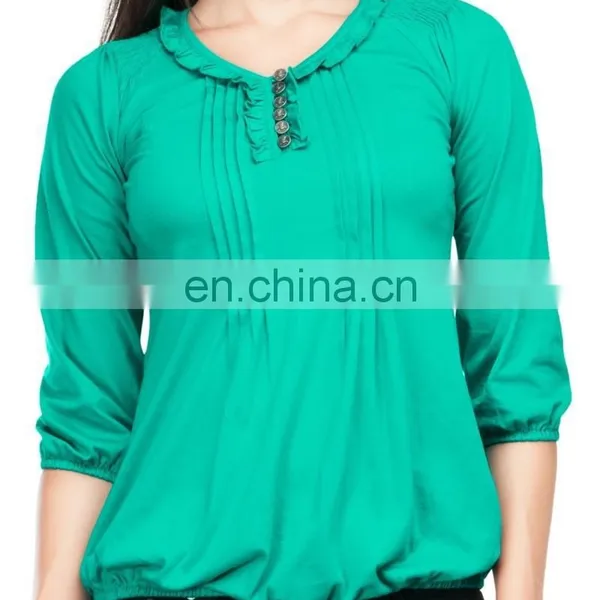 Sea Green Pintucks And Ruffle Top Oem Factory Direct Light Weight Chiffon Frill Collar Blouse With Front Pintuck photo-5