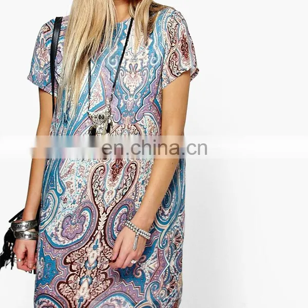 Beach Wear Summer Cap Sleeve Paisley Print Women Mini Dress photo-4