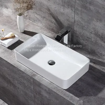 New Design Bathroom Ceramic Washroom Boat Rectangle no Hole Shape Table Top Cheap Hand Washbasin photo-5