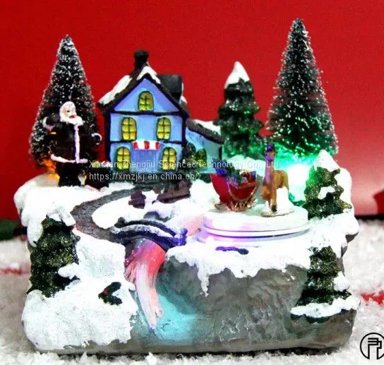 European-style Christmas Decoration Fiber LED Rotating Octave Music House Resin Handicraft Decoration House Resin Crafts Decoration