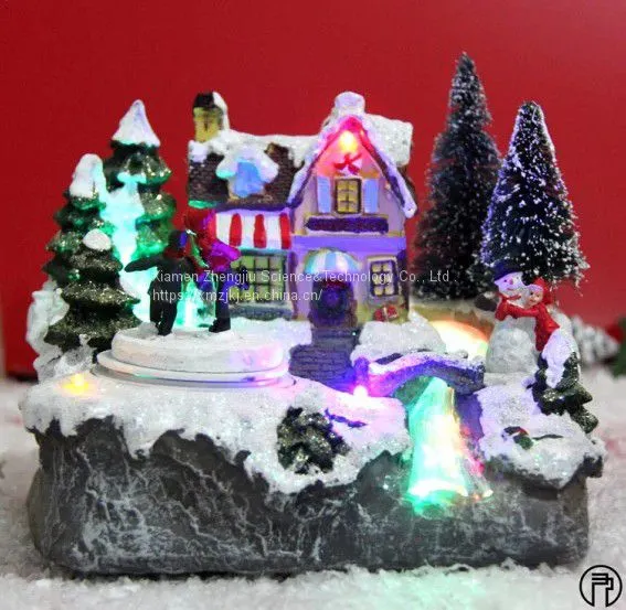 European-style Christmas Decoration Fiber LED Rotating Octave Music House Resin Handicraft Decoration House Resin Crafts Decoration photo-2