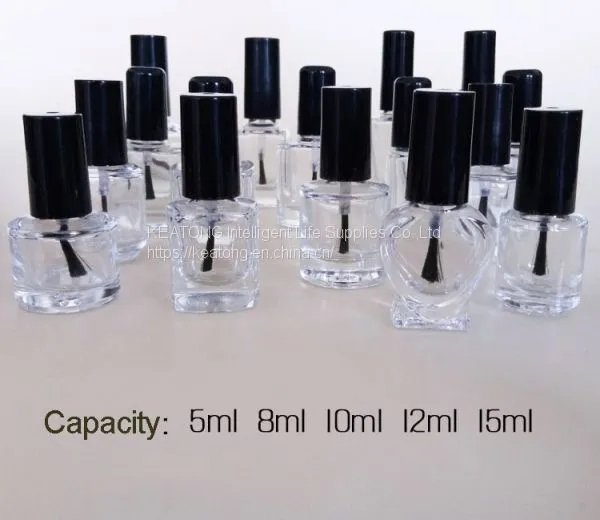 5ml 8ml 10ml 12ml 15ml Transparent Clear Empty Nail Polish Bottle With Black Cap Glass Bottle With Brush