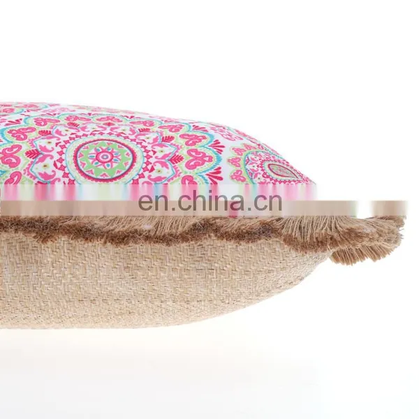 Custom Made Decorative 3D Printed Pink Flowers Outdoor Bench Waterproof Throw Pillow Cushion With Jute Fringe photo-6