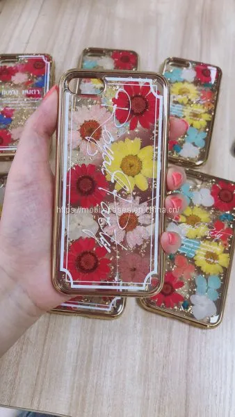 Golden Edge Epoxy Phone Case Flower Phone Case Floral Mobile Cover photo-4
