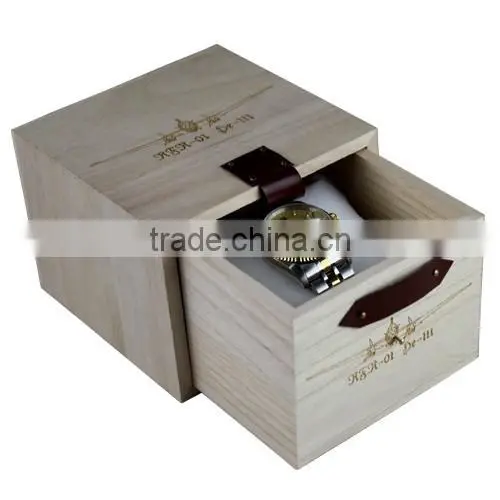 Custom Logo Natural Color Solid Wooden Watch Gift Box,sliding Wood Watch Boxes photo-2