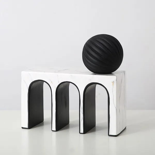 Creative Arch Art White Resin Ornamentation Black And Gold Ball For Study Wine Cabinet photo-3