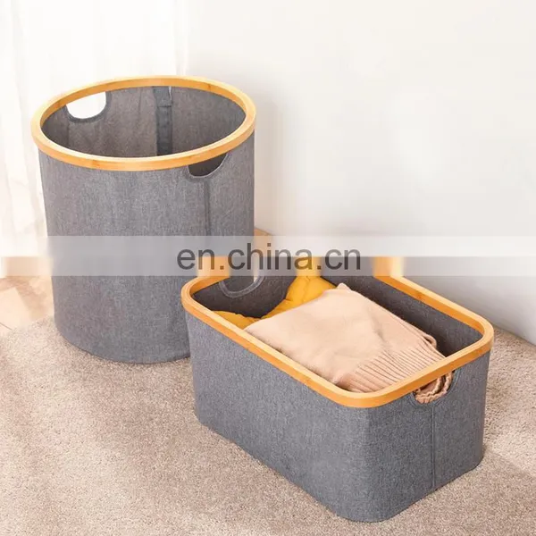 Wholesale Popular Design Folding Laundry Basket Bins Set Collapsible Bamboo Storage Basket/slim Cloth Laundry Hamper Handles photo-3