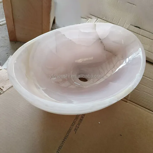 Natural Pink Onyx Marble Irregular Countertop Hand Wash Sink Factory Direct Custom Size for Hotel Villa Bathroom High-End Decor photo-4