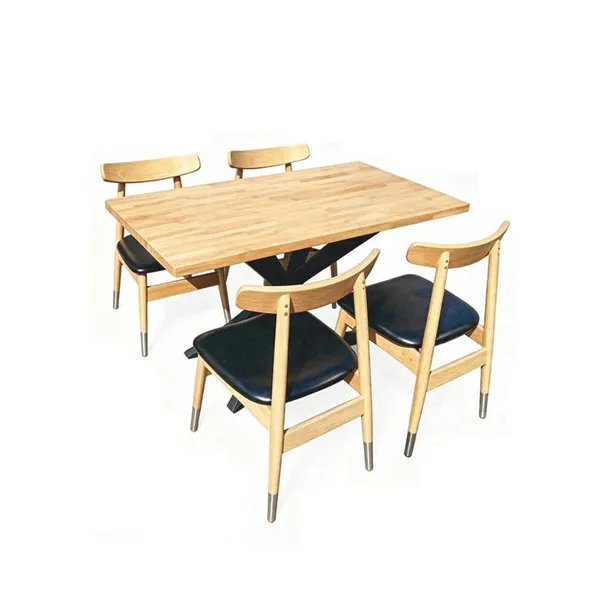 European Minimalist Four - Person Dining Table and Chairs / Solid Wood Dining Table and Chairs / Staff Dining Table photo-3