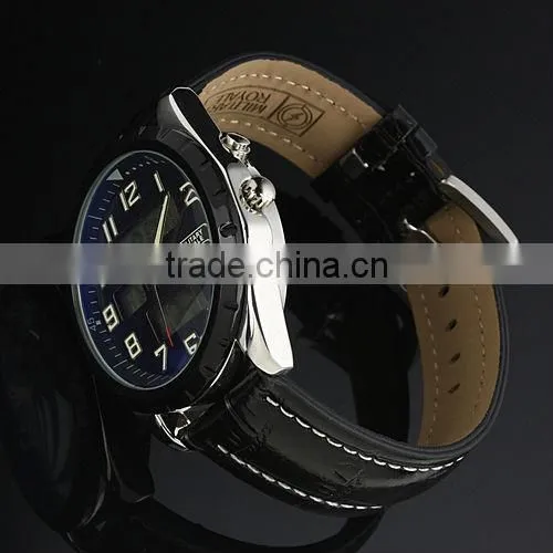 New Classic Swiss Design Mens Man Black Face Army Military Leather Sport Watch photo-2