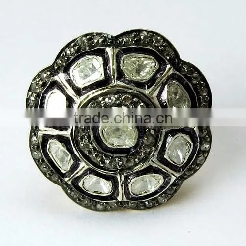 Wish Left !! Diamond & Polki 925 Sterling Silver Ring, Oxidized Silver Jewellery, Silver Jewellery India photo-2