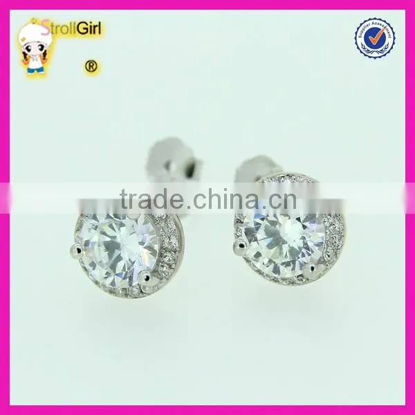 925 Sterling Silver Stude Earring Three Claw CZ Stone Earring photo-3