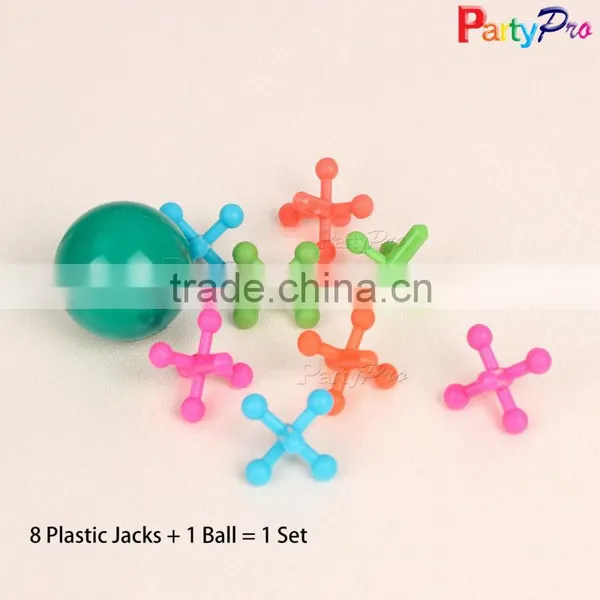 Playing Game 8 Jacks & Ball Set Plastic Jacks and Colored High Bouncing Ball photo-2