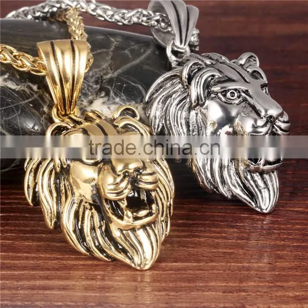 Cool Men Jewellery Stainless Steel Gold Lion Head Pendant photo-2