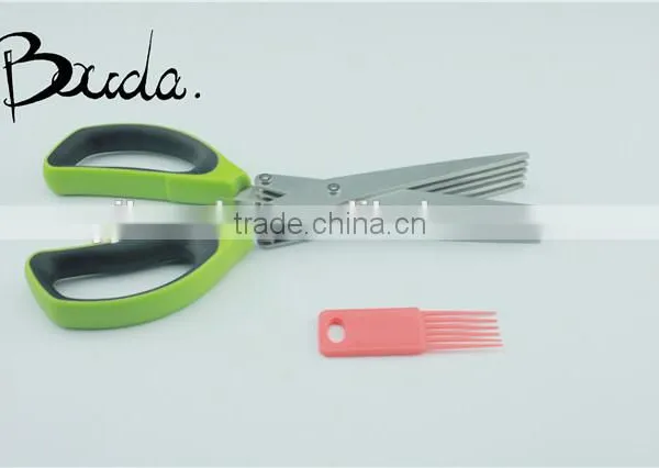 5 Blade Stainless Steel Multifunction Herb Scissor/paper Scissors With Brush BD-S1623 photo-2