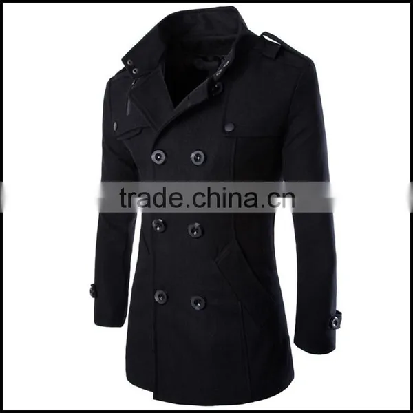 Custom Made Trench Coats Mens Woolen Formal Outerwear Winter Pea Overcoat Double Breasted Trench Coats photo-3