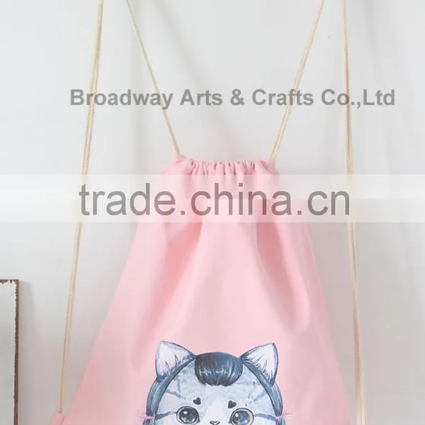 Canvas School Bag Drawstring Backpack Bag photo-3