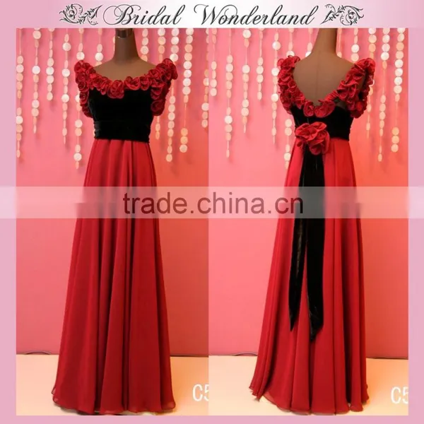 Ribbon Floral Detail no Train Fat Girl Party Prom Dress