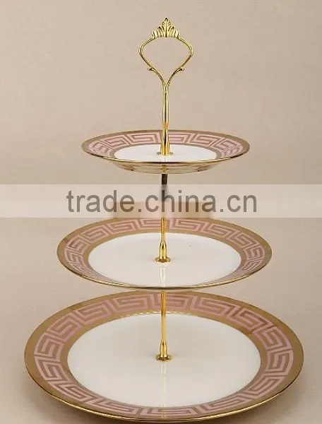 3 Tier Stand Ceramic Cake Plate With Decal Design photo-2
