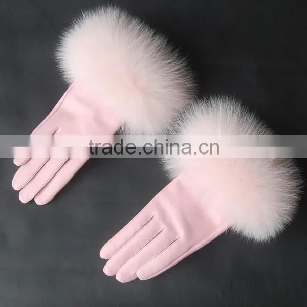 Warm New Design Gloves Sheepskin Short Women Mittens Fox Fur Top Quality photo-2