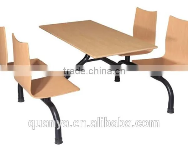Linked Metal Legs Table and Chairs Dining Set/Wooden Color Restaurant Furniture