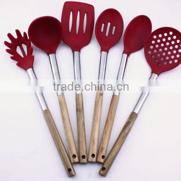 Premium Silicone Kitchen Utensil Food Grade With Wood Handle