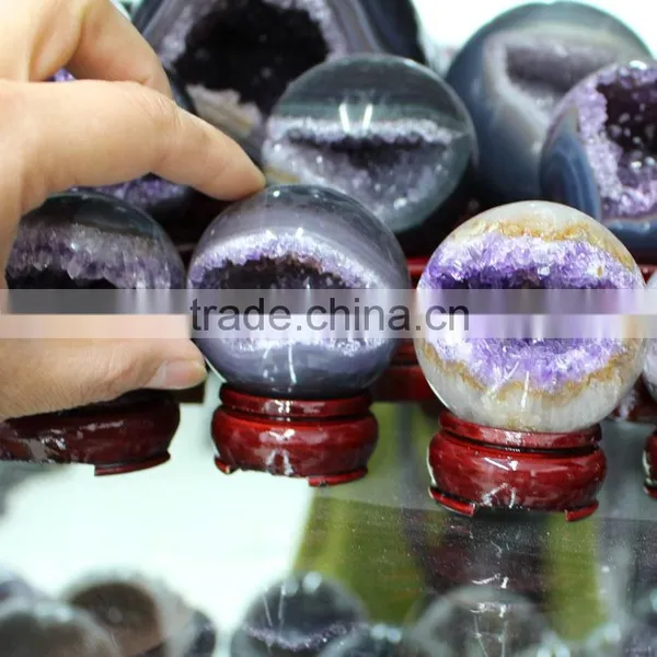 Lovely Natural Agate Geode Amethyst Laughing Smile Crystal Ball Sphere photo-2