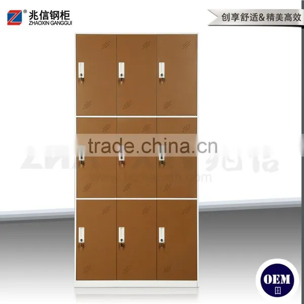 Ultra-thin Edge Brown 9 Door Steel Locker With Cyber Key Lock Metal Pool Storage Locker