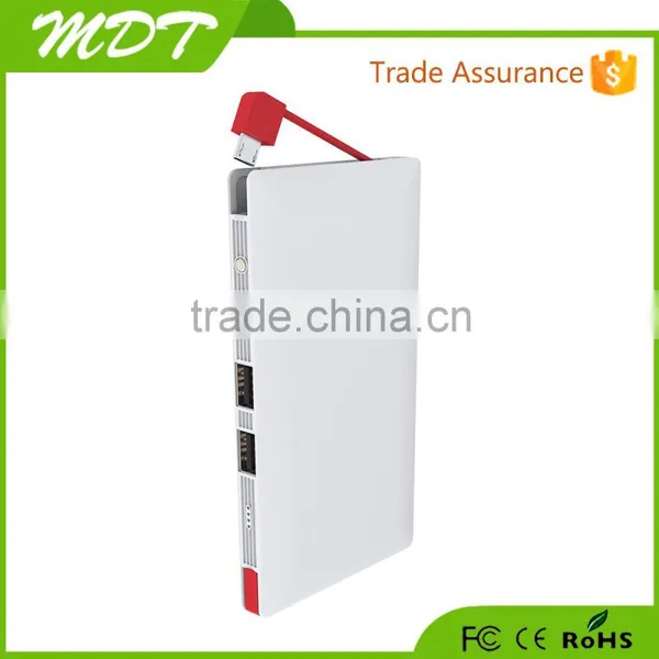 Wholesale Manufacturer Professional 10000mah Quick Charge 2.0 Built in Cable Power Bank photo-3