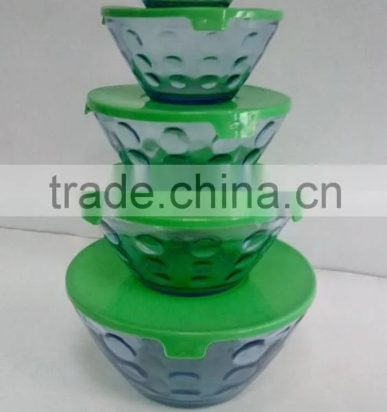 5 Pieces PP Green Cover Glass Bowl Set With Multiple Lids Clear Lids photo-2