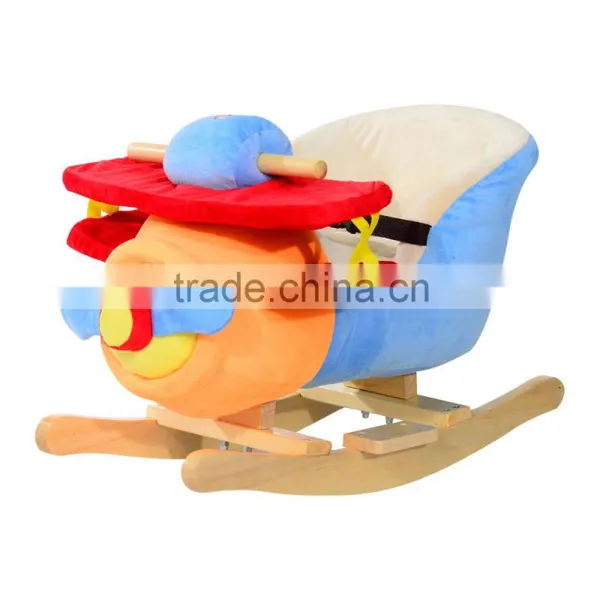 Qaba Kids Wood Plush Rocking Toy Horse Airplane W/Nursery Rhyme Sounds