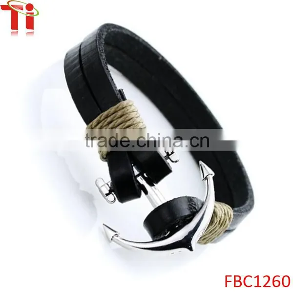 Handmade Raw Made Genuine Real Leather With Silver Plated Anchor Charm as Clasps, Unisex photo-3