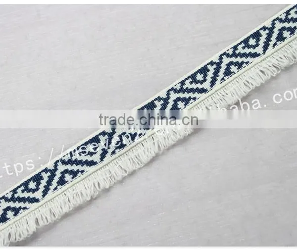 Newest Design Polyester 2 cm Width Ethnic Woven Webbing With Fringe photo-3