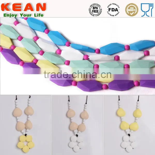 Silicone Teething Jewelry Necklaces Have a Breakaway Clasp Quartz Pink Silicone Teething White Blue photo-6